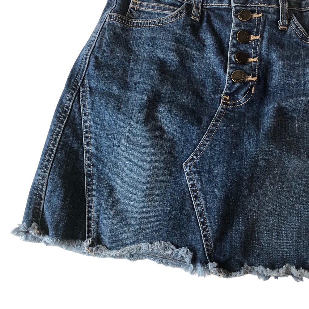 Just Black Denim Stretch Button Fly Raw Hem Mini Skirt - Picture 6 of 13